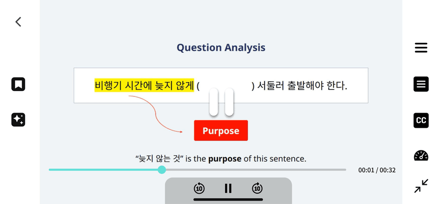 LoroTOPIK web screen — AI explanation video with sentence-highlight annotations
